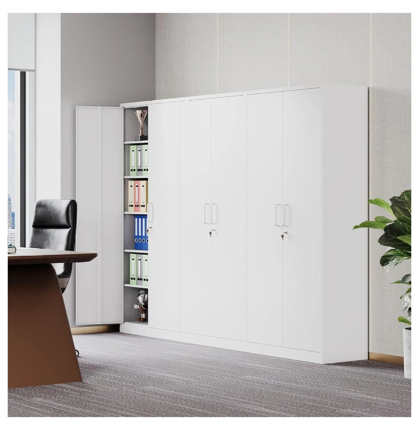 saney Black Metal Storage Cabinet with Doors and Shelves,Glass Cabinet Display Cabinet with Glass Doors,Office Cabinet with Storage Shelves and Double Doors, for Garage and Utility Room, Home Office