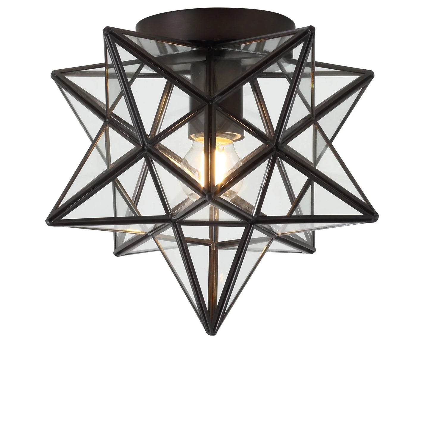 JONATHAN Y Stella 12" Moravian Star Metal/Mercury Glass LED Flush Mount, Oil Rubbed Bronze