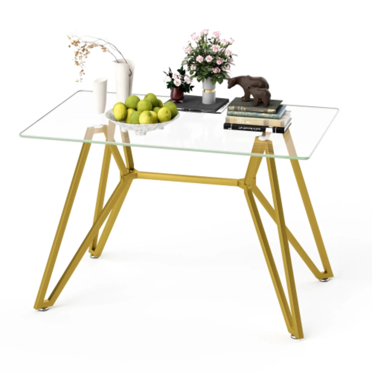 35.4 Inch Square Tempered Glass Dining Table Suitable For 2 To 4 People Space Saving Small Kitchen Dining Table Equipped With Sturdy Metal Table Legs Suitable For Dining Room Living Room Gold