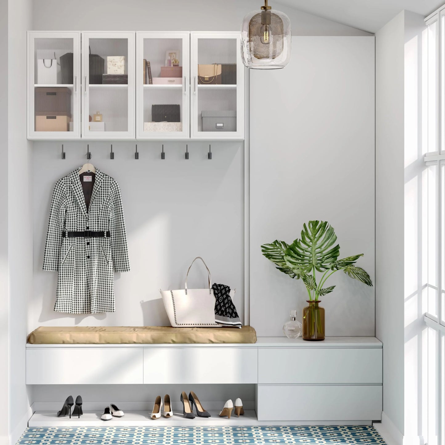 POLIHOME Display Wall Cabinet with Tempered Glass DoorsStorage Cabinet with Adjustable Shelves