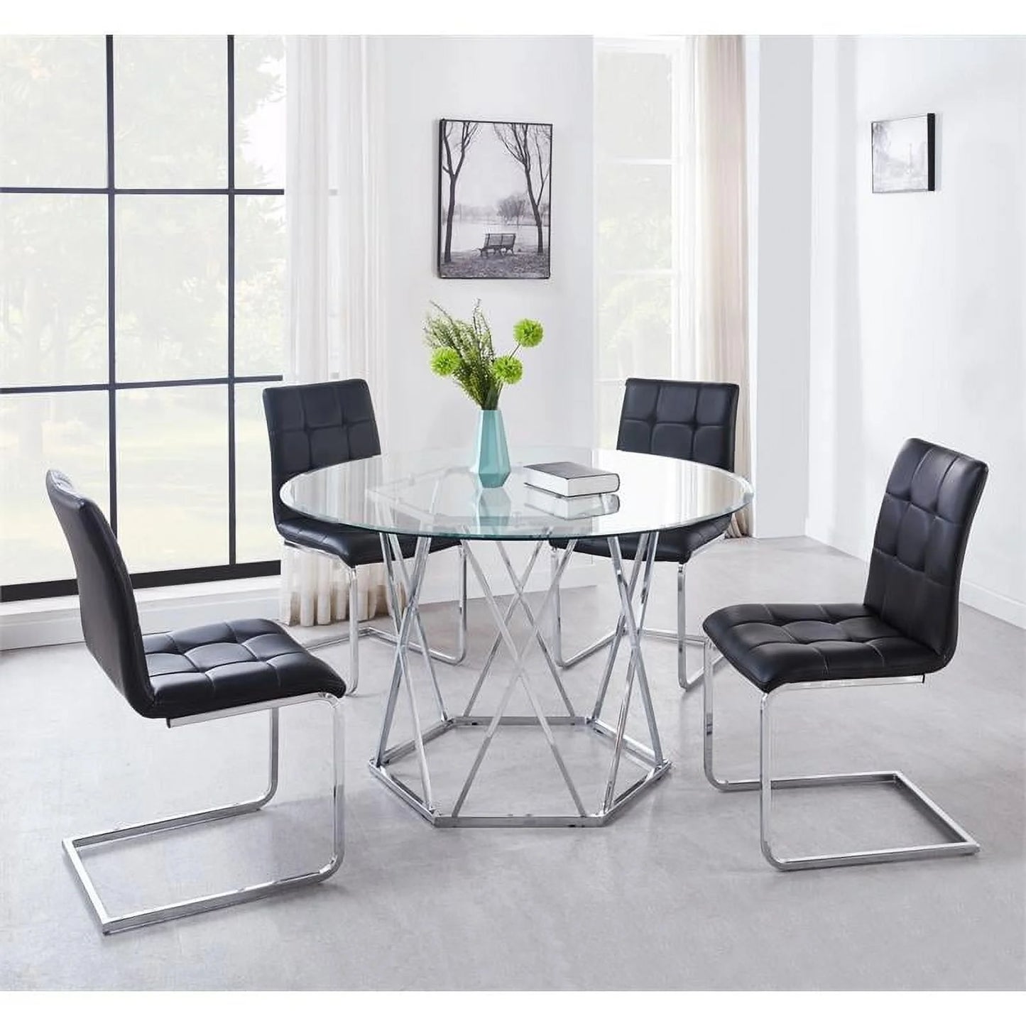 Steve Silver Escondido Chrome and Glass Top Dining Table