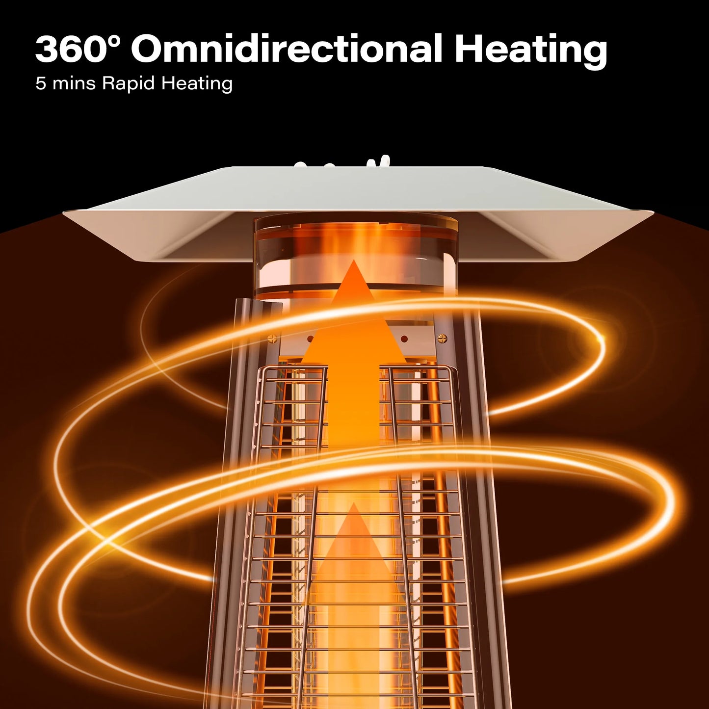 LAUSAINT HOME 87'' Tall Pyramid Patio Heater with Wheels, Glass Tube Flame Heating 48000 BTU & Dust Cover