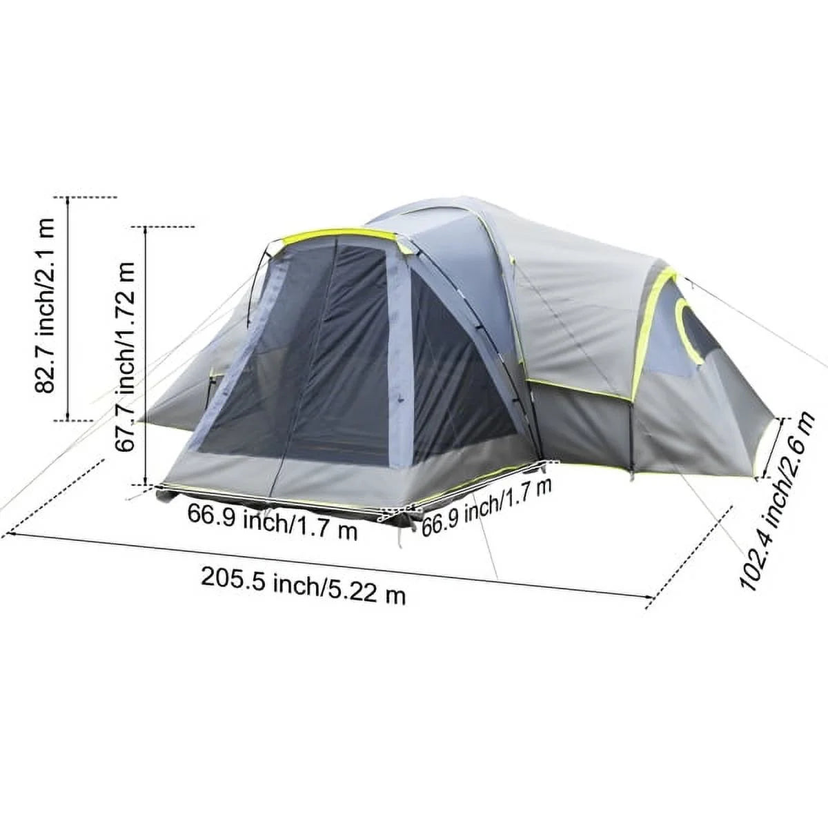 Fithood 522*260*210cm Can Accommodate 10 People Three Rooms Polyester Cloth Fiberglass Poles Camping Tents Family Tents Dark Gray