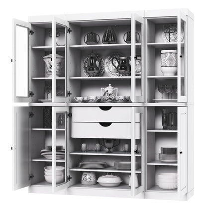 Palace Imports 100% Solid Wood Kitchen Pantry Storage Cabinet with Solid, Glass Doors, Adjustable Shelves and 2-Drawers, White