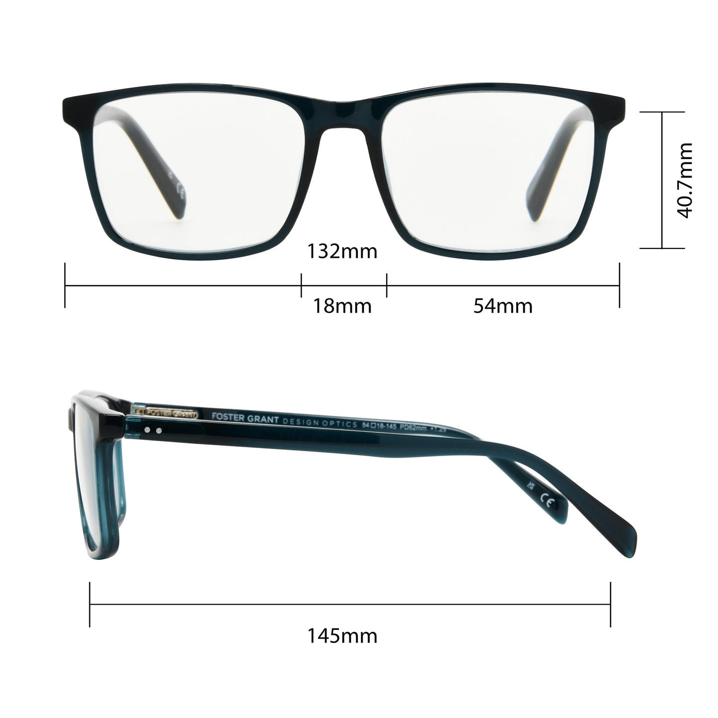 Design Optics by Foster Grant #815 Classic Plastic Square Reading Glasses, 3-pack