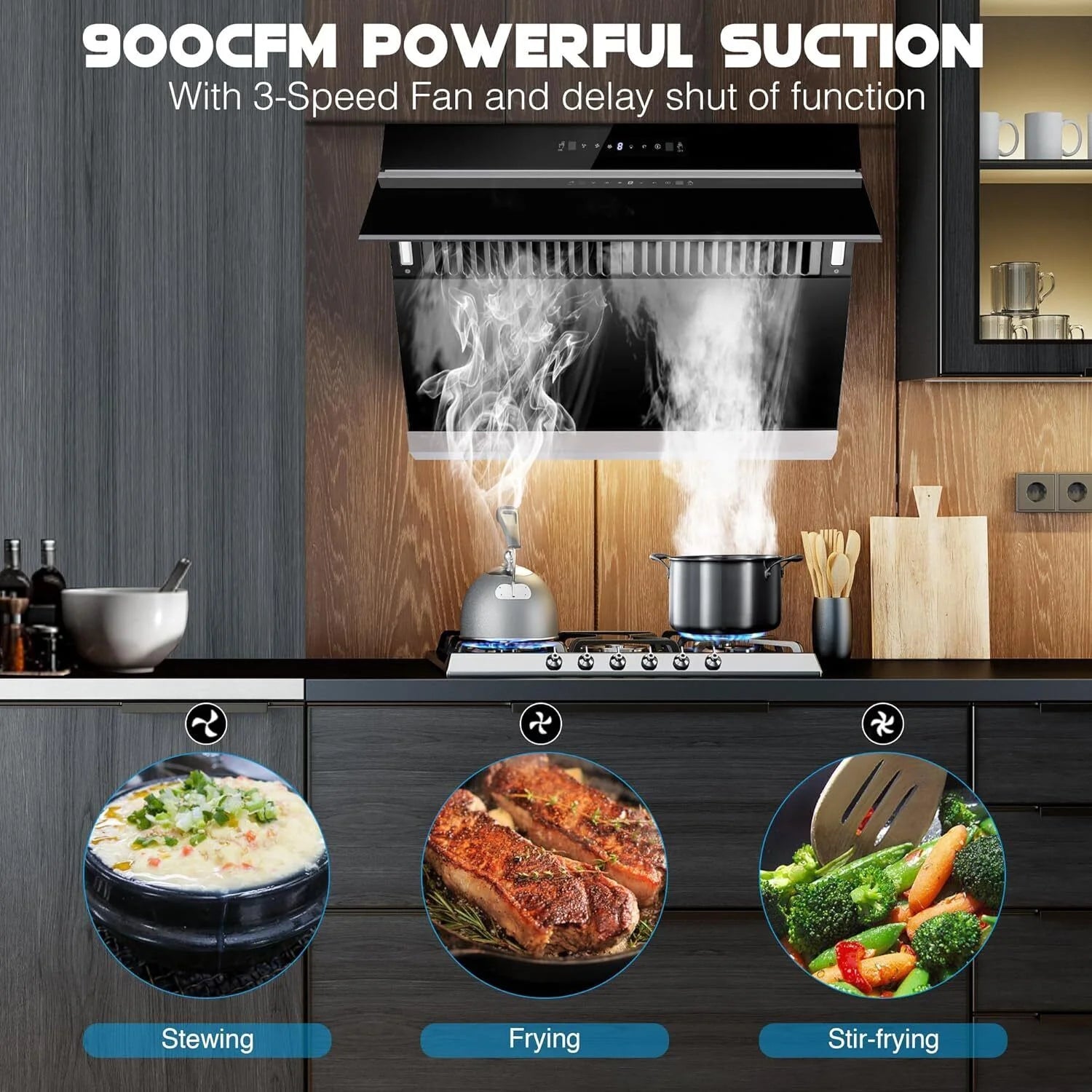 Tieasy 30 inch Under Cabinet Range Hood 900CFM Gesture Touch Control Tempered Glass