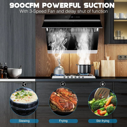 Tieasy 30 inch Under Cabinet Range Hood 900CFM Gesture Touch Control Tempered Glass
