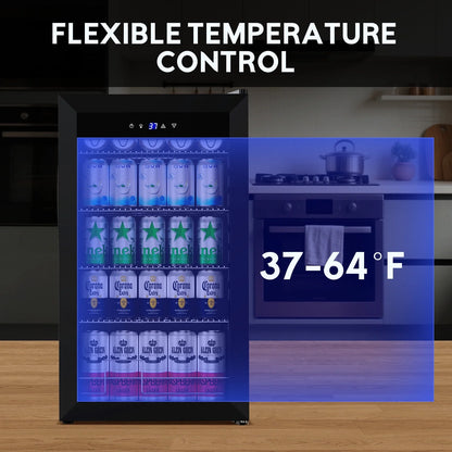 Nipus 17.52 inch Beverage Refrigerator Cooler,120 Cans Capacity with Glass Door for Soda Wine Beer, with Adjustable Removable Shelves, Black