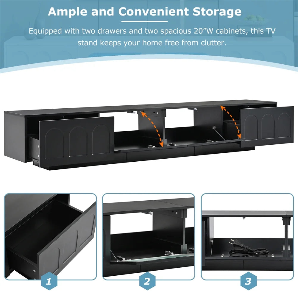 M optimized Modern TV Stand, Media Console for TVs up to 95", Entertainment Center with Fluted Tempered Glass Doors, APP-Controlled LED Light for Living Room