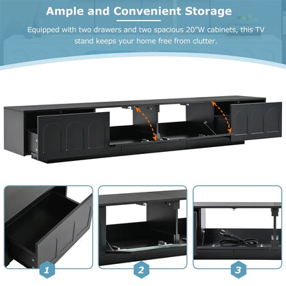 M optimized Modern TV Stand, Media Console for TVs up to 95", Entertainment Center with Fluted Tempered Glass Doors, APP-Controlled LED Light for Living Room