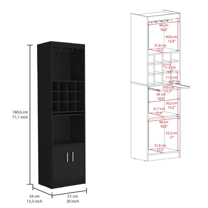 Royard Oaktree 71.1" Tall Bar Cabinet with 12-bottle Cubbies and Glass Holder, Freestanding Liquor Cabinet with Doors, Stemware Rack, Shelves, and Pull Out Tray for Living Room, Kitchen, White