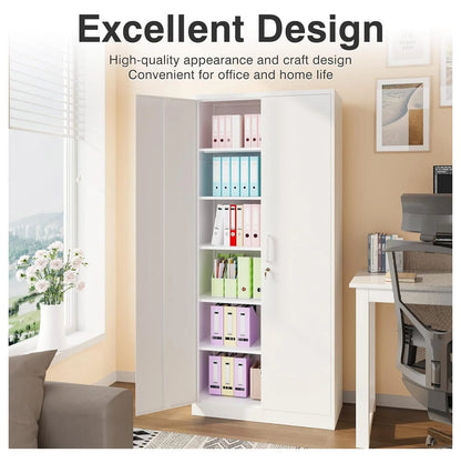 saney Black Metal Storage Cabinet with Doors and Shelves,Glass Cabinet Display Cabinet with Glass Doors,Office Cabinet with Storage Shelves and Double Doors, for Garage and Utility Room, Home Office