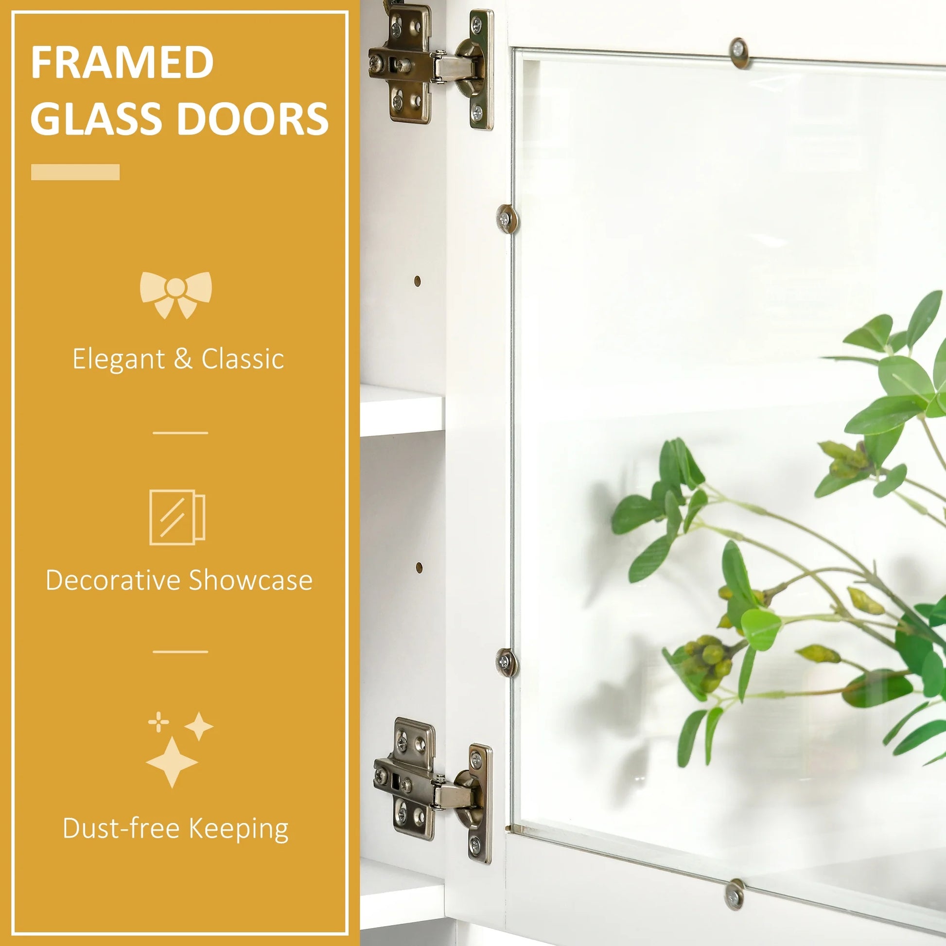HOMCOM 67" Pantry Cabinet, Modern Kitchen Hutch, Freestanding Storage Cabinet with Glass Doors, Adjustable Shelves and Drawers, White