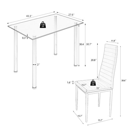uhomepro White Kitchen Table Set, 5 Pieces Dining Table Set, Tempered Glass Dining Table and Chairs Set for 4, Upgraded Iron Dining Room Table Set with 4 PU Leather Chairs