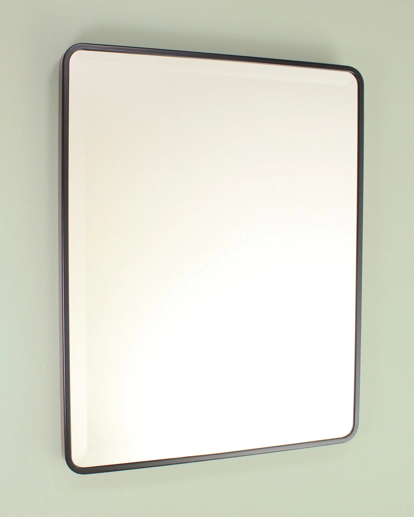 16x20 Austin Farmhouse Metal Framed Rounded Rectangle Recessed Bathroom Medicine Cabinet, Beveled Mirror, 14x18 in-Wall Opening, Powder-coated Steel, Adjustable Glass Shelves, Magnet Close, Black