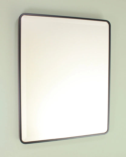 16x20 Austin Farmhouse Metal Framed Rounded Rectangle Recessed Bathroom Medicine Cabinet, Beveled Mirror, 14x18 in-Wall Opening, Powder-coated Steel, Adjustable Glass Shelves, Magnet Close, Black