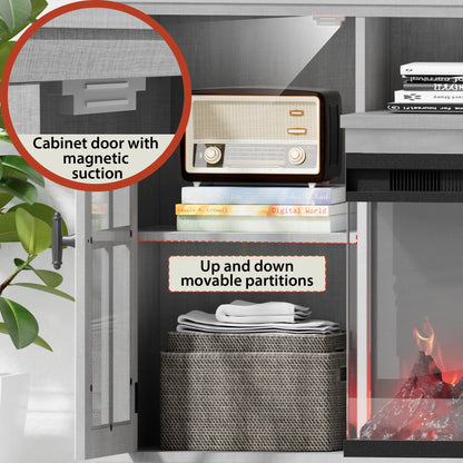 Homall Fireplace TV Stand for TVs up to 65" 3-Sided Glass Modern Media Entertainment Center with Cabniet Storage Adjustable Flame Color Fireplace,Gray