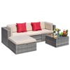 Devoko 5 Pieces Patio Furniture Sectional Set Outdoor Wicker Rattan Sofa Set Backyard Couch Conversation Sets with Pillow Cushions and Glass Table, Navy Blue