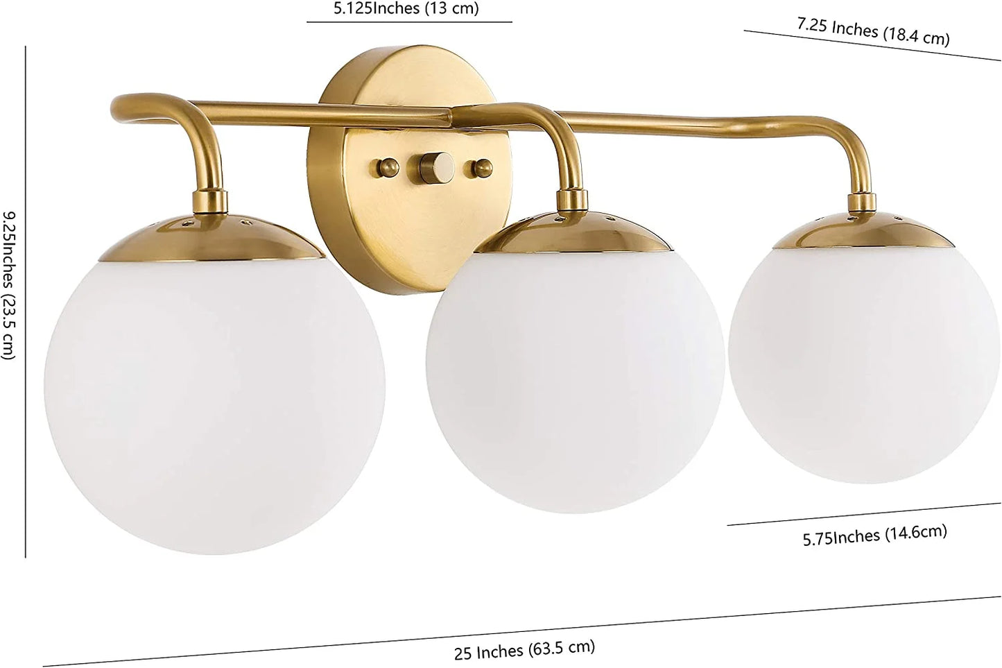 JONATHAN Y JYL3536A Parisian Globe 25" 3-Light Metal/Frosted Glass Modern Contemporary LED Vanity Midcentury Glam 2700K LED 4W Bulbs Entryway Lobby Kitchen Bathroom Bedroom Hallway, Brass Gold