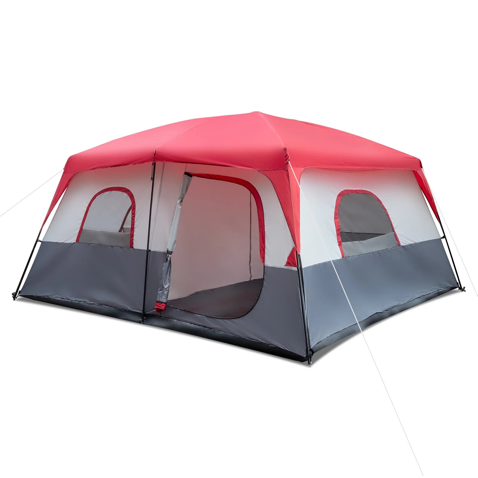 14-Person Camping Tent - 14'x14' (430x430cm) Family Dome Tent with Fiberglass Poles, Waterproof Polyester - Red/White