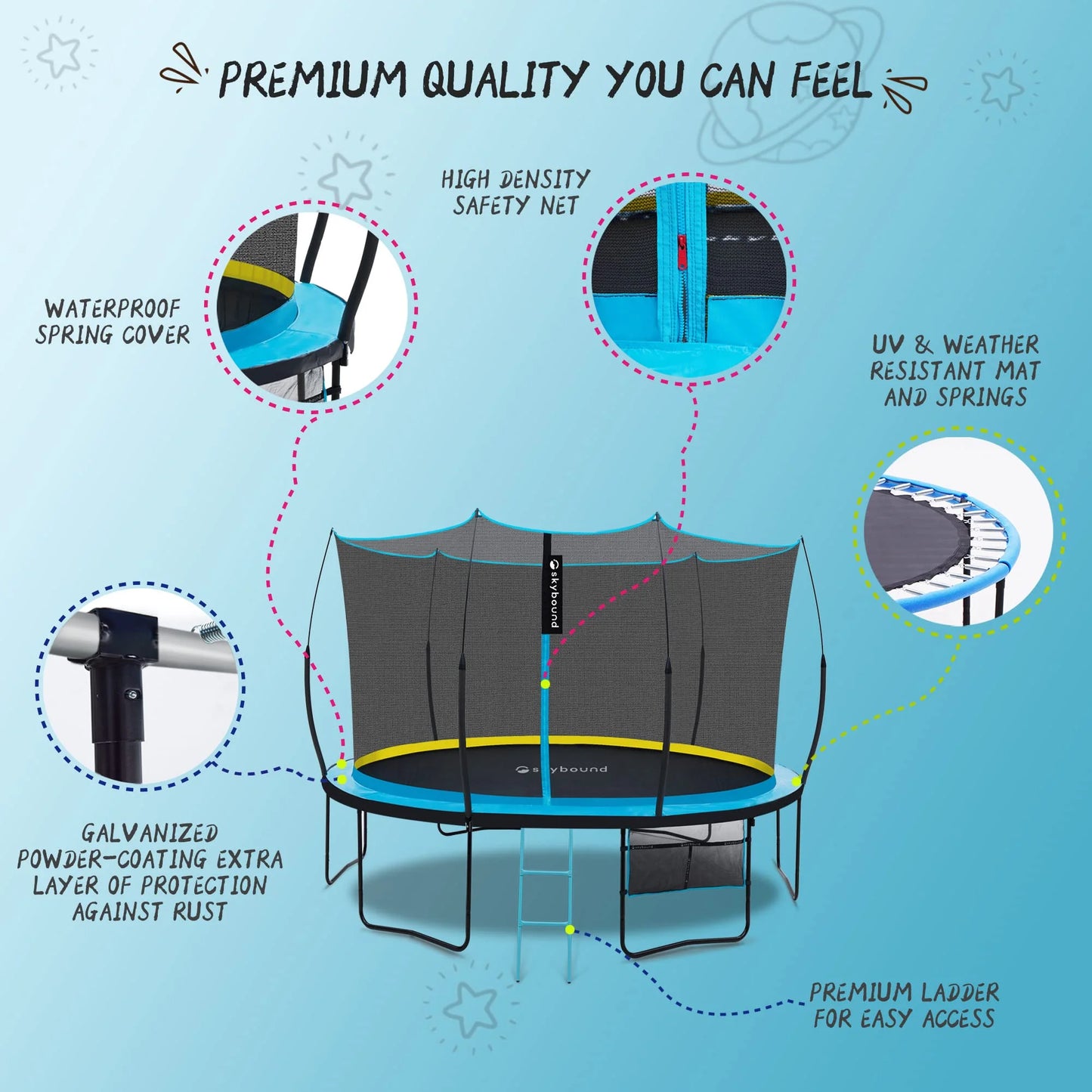 SkyBound 10FT 12FT 14FT Trampoline with Enclosure - Recreational Trampolines for Kids and Adults with Patented Fiberglass Curved Poles - Outdoor Trampoline with Ladder - Rust Resistant
