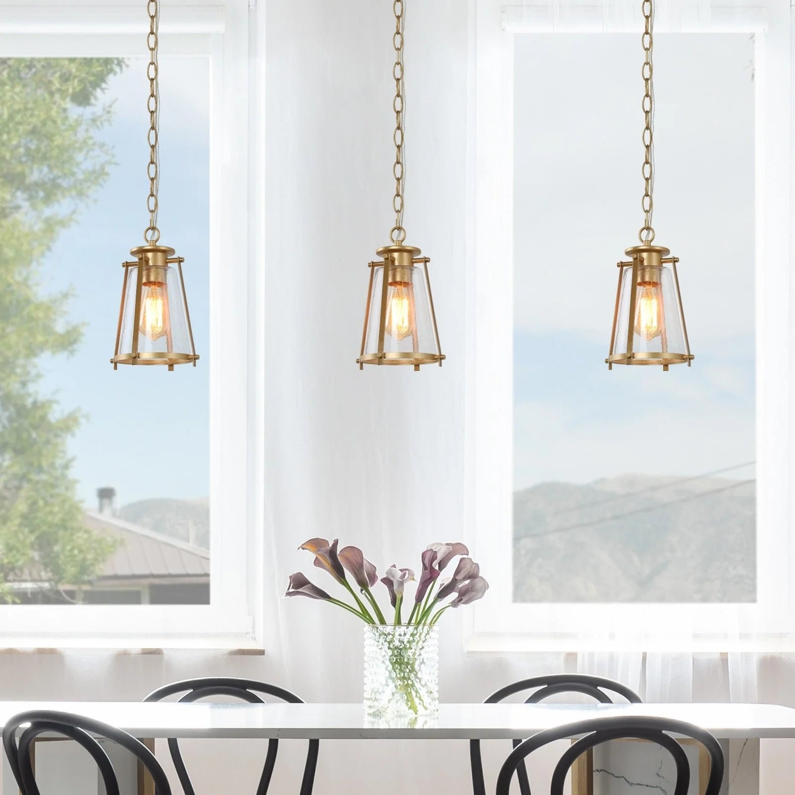 LNC Mid-Century Modern 1-Light Gold Lantern Glass Pendant Lights for Kitchen Island W 7.5"x H 11" Brushed