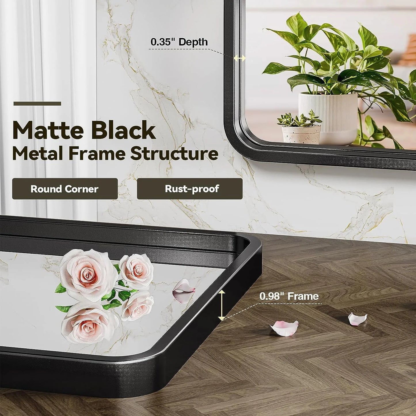 Brightify 24x36 Inch Black Bathroom Mirrors Wall Mirror, Modern Rectangle Bathroom Vanity Wall Mirror with HD Glass & Black Metal Frame for Living Room Mantel Bedroom Entryway, Horizontal/Vertical