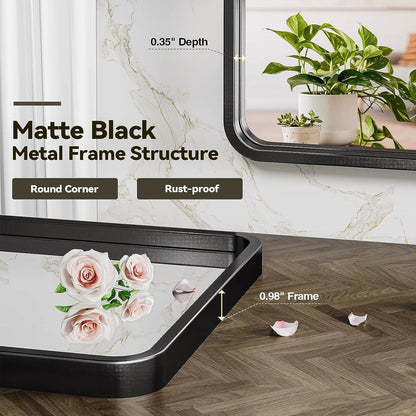Brightify 24x36 Inch Black Bathroom Mirrors Wall Mirror, Modern Rectangle Bathroom Vanity Wall Mirror with HD Glass & Black Metal Frame for Living Room Mantel Bedroom Entryway, Horizontal/Vertical