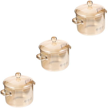 Homemaxs 3pcs High Borosilicate Glass Stockpot with Lid and Double Ear Noodle Bowl Korean Ramen Pot