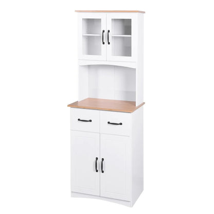 GZXS 67" Modern Buffet with Hutch, Kitchen Pantry Microwave Cabinet with Framed Glass Doors and 2 Drawers, White