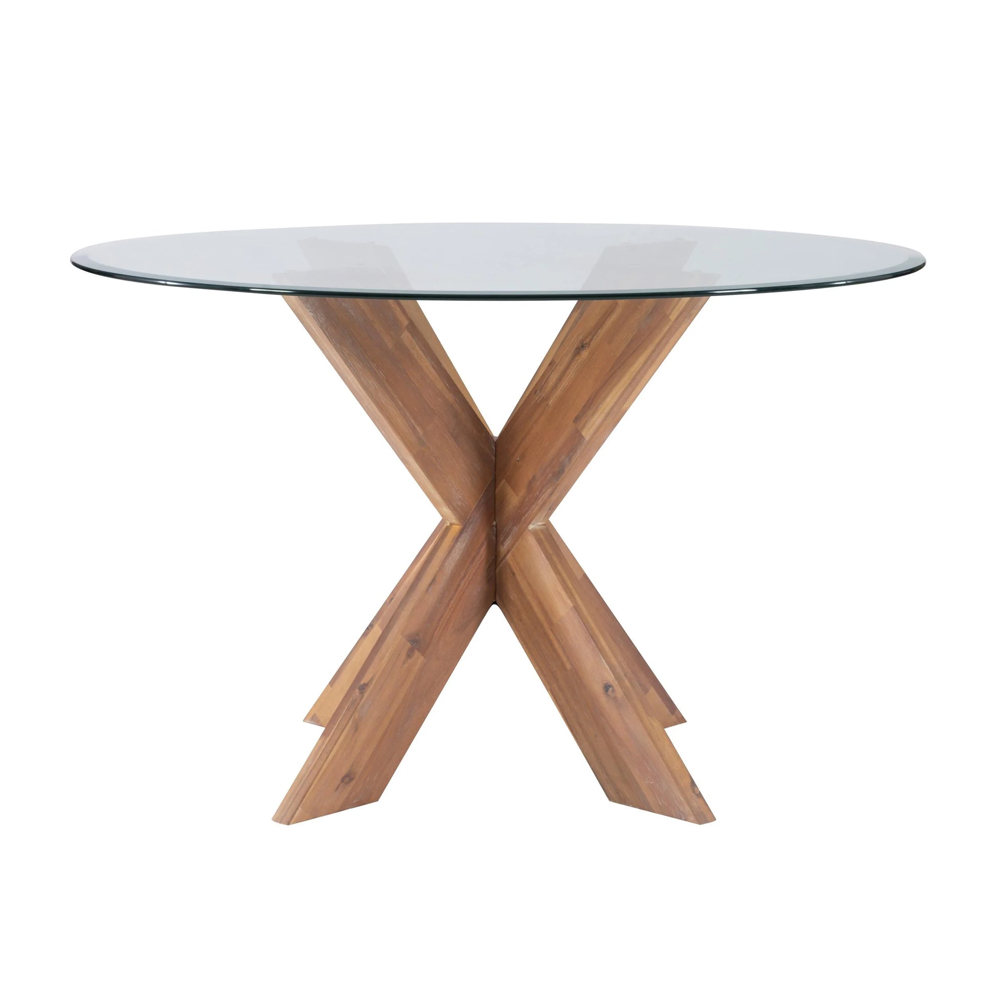 Linon Hale X Base Wood Dining Table With Glass in Natural Brown