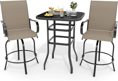 Garvee Outdoor Bar Table with Tempered Glass, Square High-Top Patio Bistro Table, Metal Frame Bar Height Table for Backyard, Poolside, Garden & Balcony