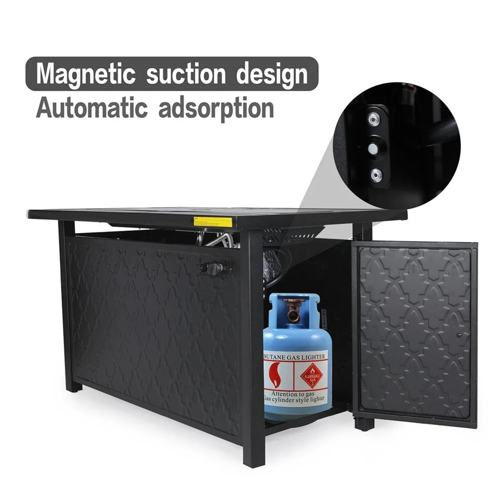 MF Studio 45" Rectangular Steel Propane Fire Pit Table 50000BTU Gas Fire Pit with Blue Fire Glass and Lid, Black