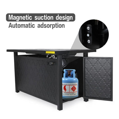 MF Studio 45" Rectangular Steel Propane Fire Pit Table 50000BTU Gas Fire Pit with Blue Fire Glass and Lid, Black