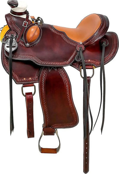 Handmade Classic Quality Wooden & Fiberglass Western Wade Ranch Roping Horse Saddle