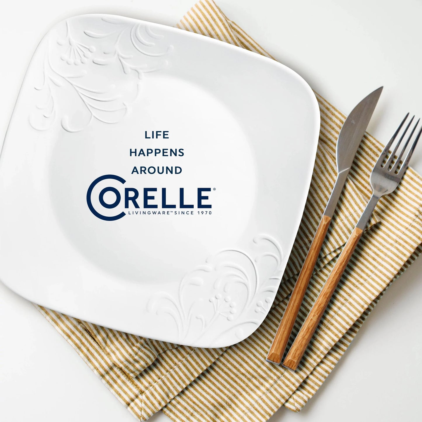 Corelle Cherish 16-Piece Embossed Square Glass Dinnerware Set (Service for 4)