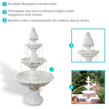 Sunnydaze 59"H Electric Fiberglass 3-Tier Welcome Pineapple Top Outdoor Water Fountain