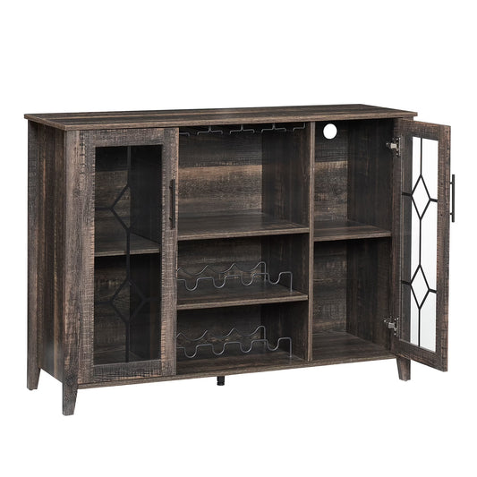 Huloretions Wine Bar Cabinet with LED Light,Modern Liquor Cabinet,Kitchen Buffet Sideboard with Storage Cabinet& Drawers,Coffee Cabinet with Wine and Glass Rack for Home