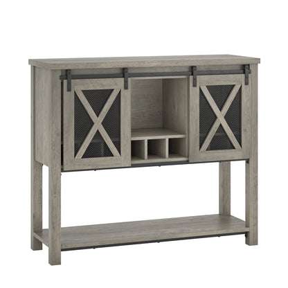 WhizMax Buffet Storage Cabinet, Wine Cabinet Coffee Bar Table with Wine Glass Rack, Farmhouse Wood Buffets and Sideboards with Storage and Barn Mesh Door for Kitchen, Dinning, Living Room