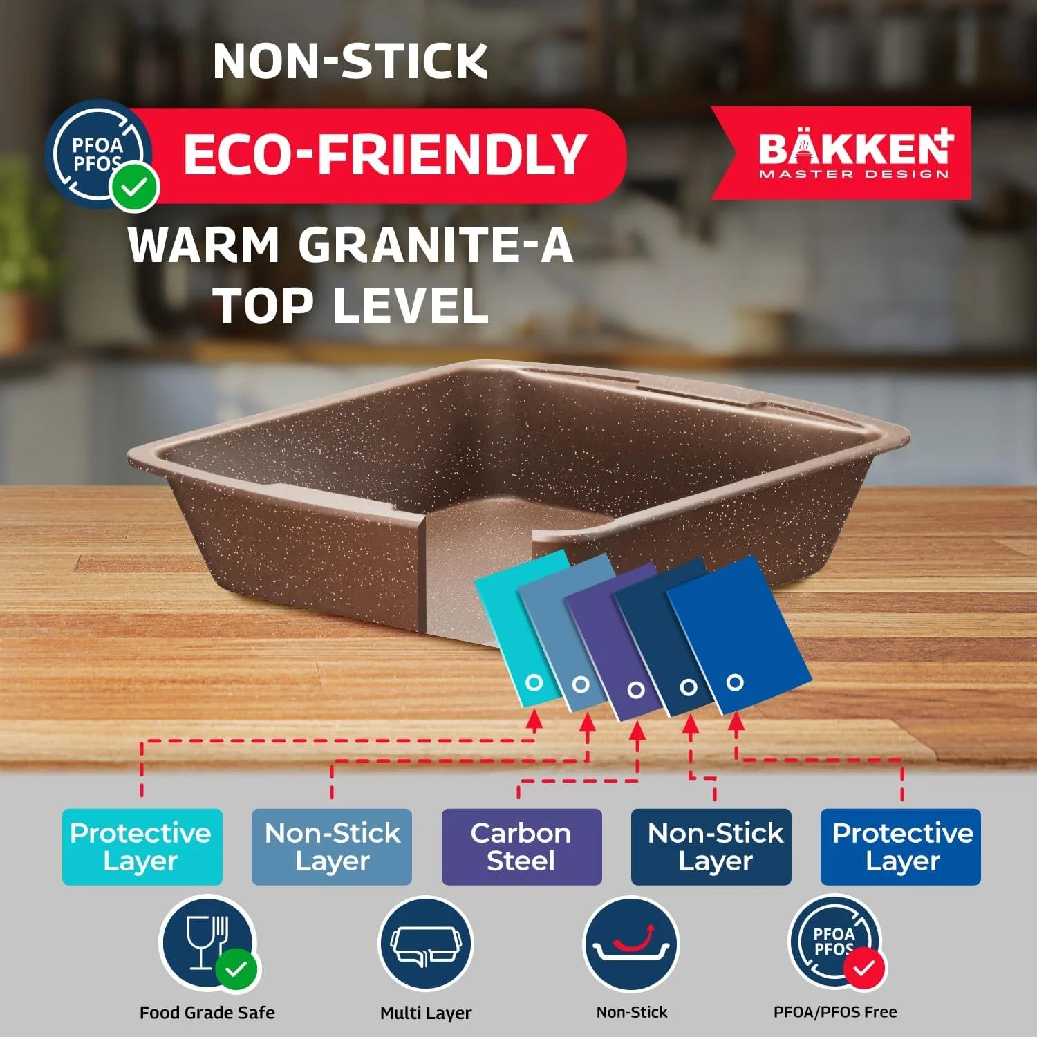 Bakken Master 38 Piece Granite Cookware and Bakeware Set - Nonstick Granite Coating, Pots and Pans with Detachable Handles and Tempered Glass Lids, 6-piece Bakeware set, 12-piece Mixing Bowls,Brown