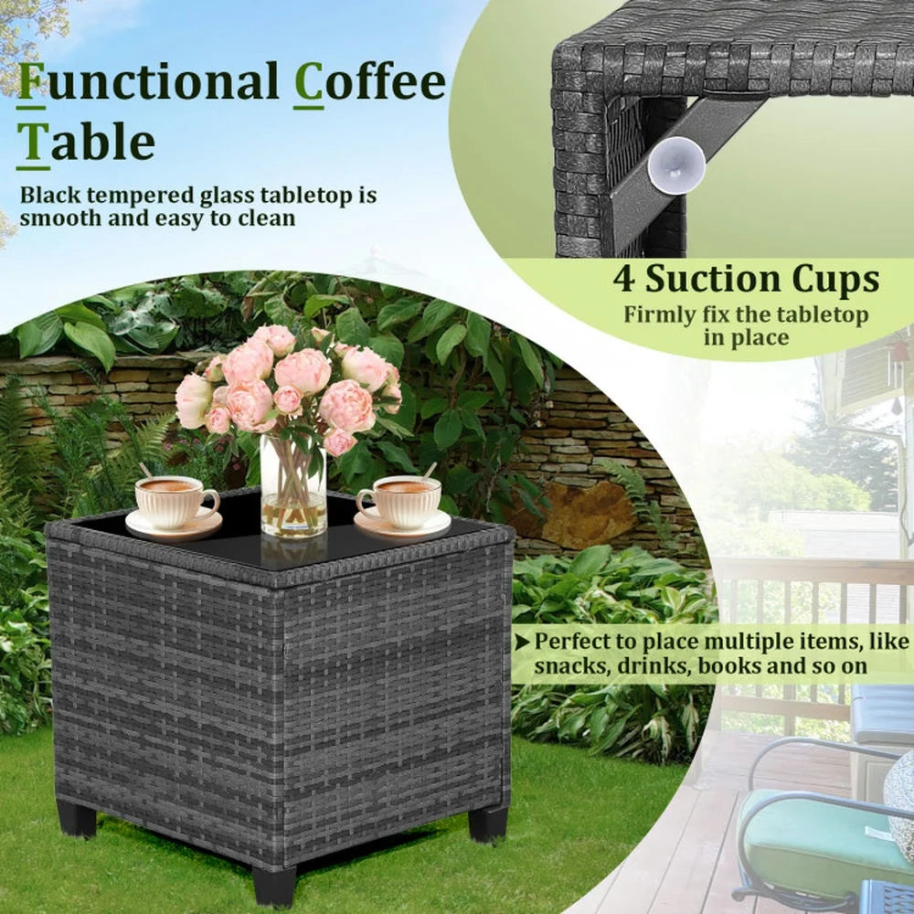 Kadyn Outdoor Seating Sets,Garden Conversation Sets,3 Pieces Outdoor Wicker Conversation Set with Tempered Glass Tabletop-Navy