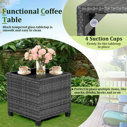 Kadyn Outdoor Seating Sets,Garden Conversation Sets,3 Pieces Outdoor Wicker Conversation Set with Tempered Glass Tabletop-Navy