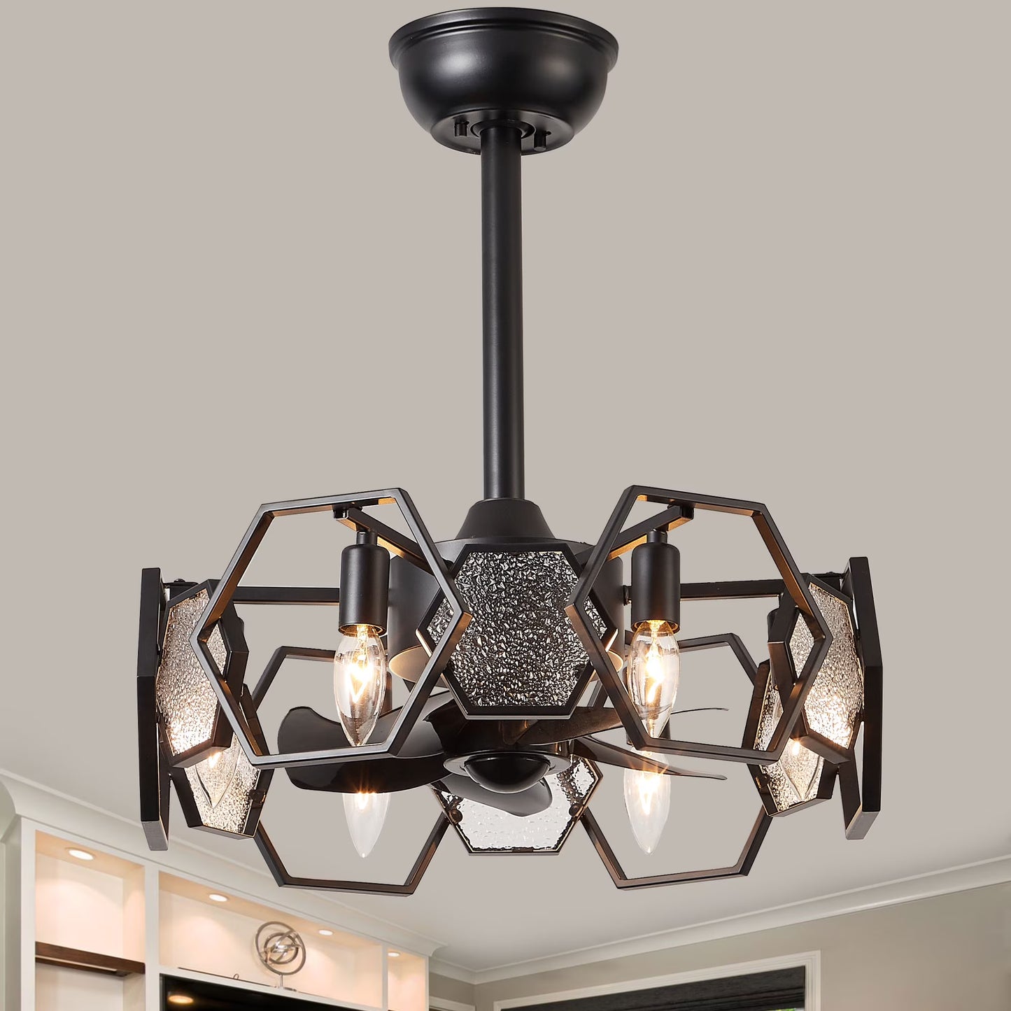 Cusp Barn 19 Inch Farmhouse Ceiling Fan with Remote, Vintage Cage Glass Light Fixture, Rustic Industrial Ceiling Fan for Patio, Kitchen, Bedroom