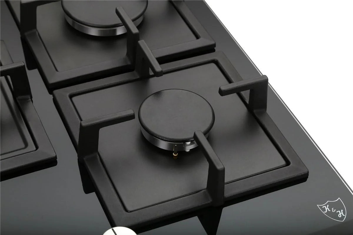 K& H 5 Burner 30 Inch Built-in LPG/Propane Gas Stove Top Glass Surface Cast Iron Cooktop UL/ETL Certified 5-GCW-LPG