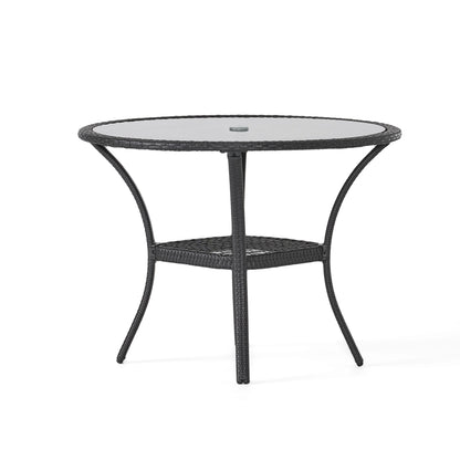 GDF Studio Jeremy Outdoor Wicker Dining Table with Glass Top, Gray and Smoky