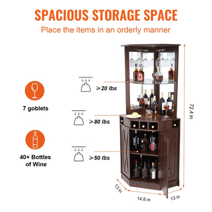 BENTISM Industrial Bar Cabinet with Glass Holder, MDF Board Brown