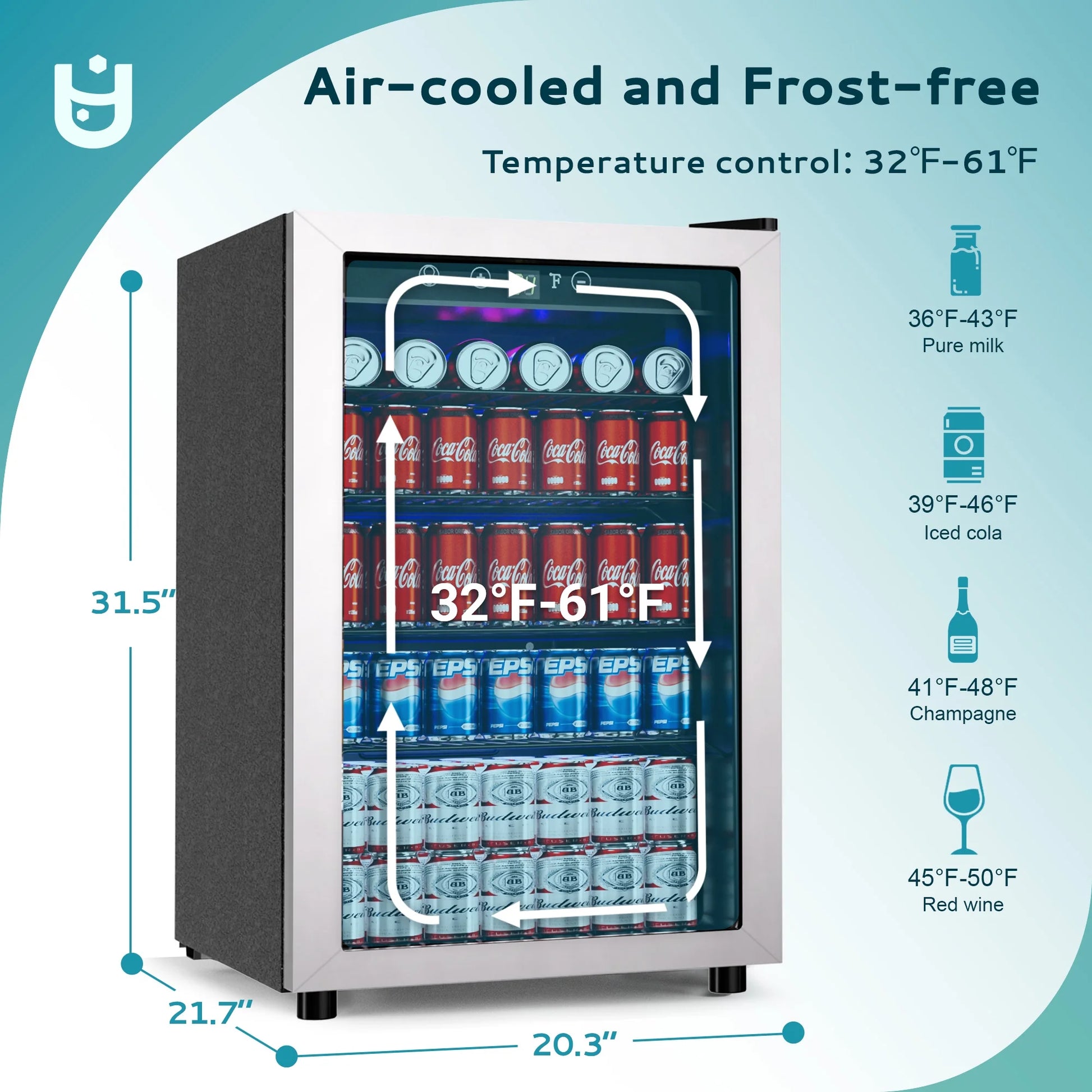 EUHOMY 145 Can Beverage Refrigerator and Mine Cooler with Glass Door with Adjustable Shelves