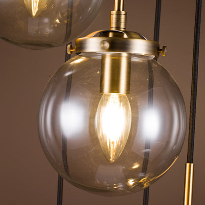 JYYQ.INC 5-Lights Modern Staircase Globe Bubble Glass Linear Chandelier Gold