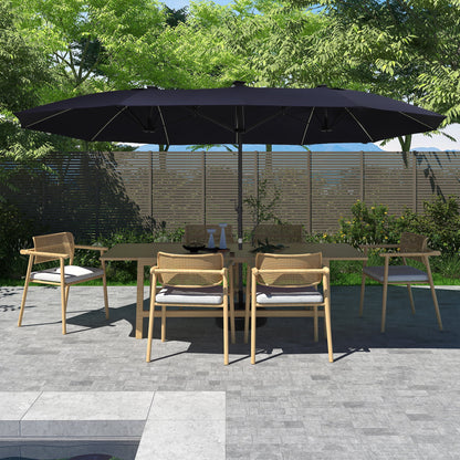 Mondawe 15ft Patio Umbrella, Large Double-Sided Solar LED Outdoor Umbrella with Fiberglass Ribs and Base for Deck Pool, Navy Blue
