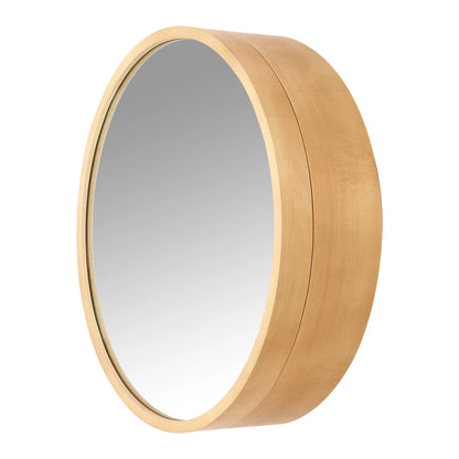 Wildnix Wall-Mounted Bathroom Mirror Cabinet, Round Storage Cabinet with Magnetic Door, Log Color Wood and Glass, Modern Design for Bathroom Essentials